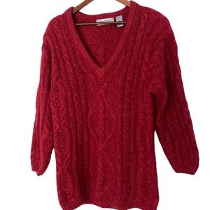Signature by Northern Isles Cable Knit Mohair Tunic Sweater Burgundy Size Large